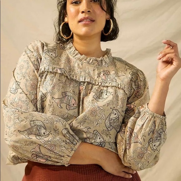 Anthropologie Tops - Anthropologie Let Me Be Maple Fish Ruffle Top